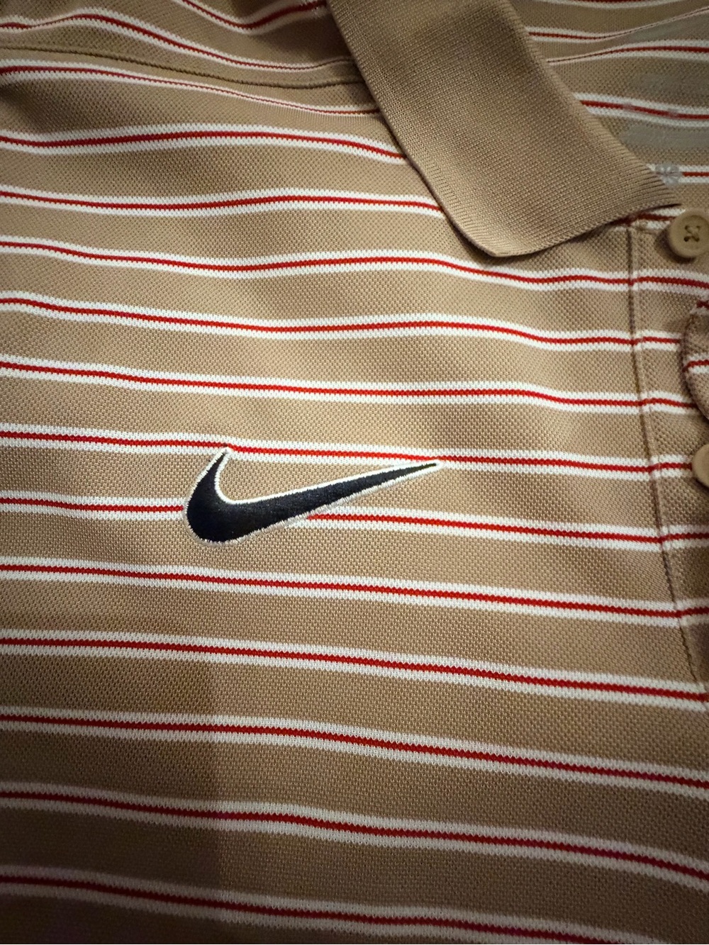 Nike Tan and Black Striped Polo Shirt with Embroidered Swoosh dri fit uga